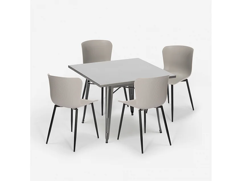 conjunto 4 sillas mesa cuadrada 80 x 80 cm diseño industrial wrench - Gris