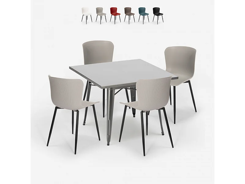 conjunto 4 sillas mesa cuadrada 80 x 80 cm diseño industrial wrench - Gris