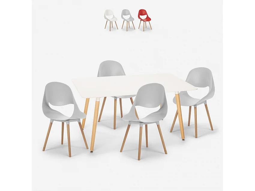 Juego mesa rectangular 80 x 120 cm 4 sillas diseño escandinavo Flocs Light - Gris