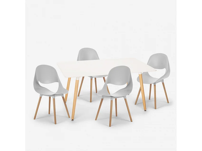 Juego mesa rectangular 80 x 120 cm 4 sillas diseño escandinavo Flocs Light - Gris