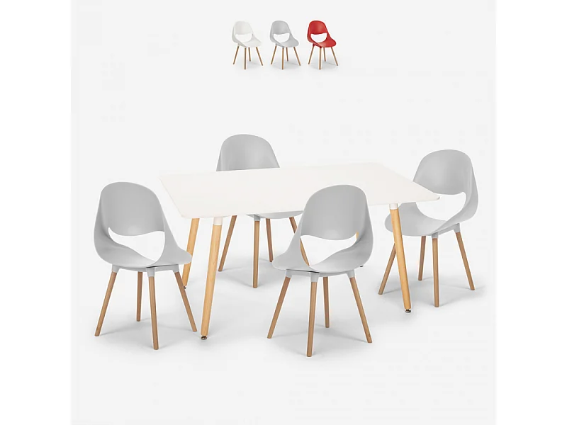 Juego mesa rectangular 80 x 120 cm 4 sillas diseño escandinavo Flocs Light - Gris