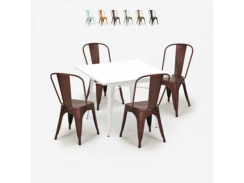 set 4 sedie industriale stile tavolo metallo 80x80cm bianco state white - Bronze
