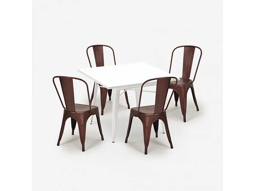 set 4 sedie industriale stile tavolo metallo 80x80cm bianco state white - Bronze