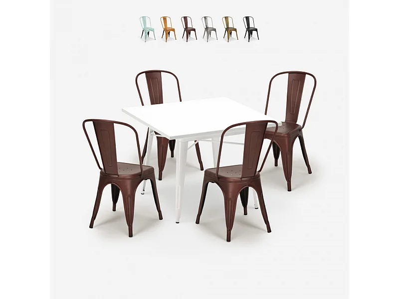 ensemble 4 chaises industriel style table blanche 80x80cm métal state white - Bronze
