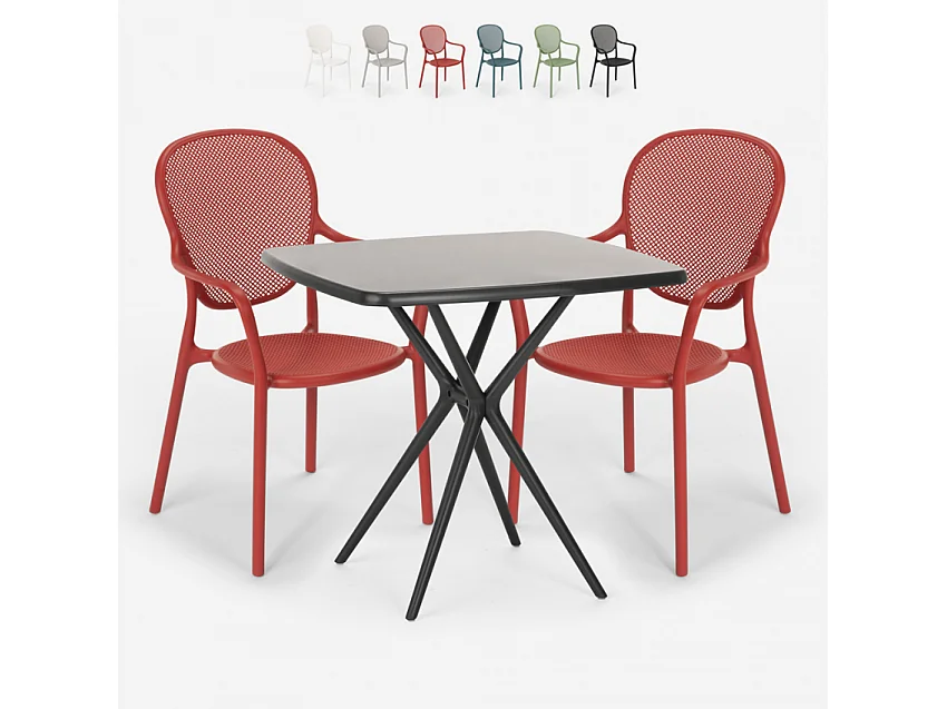 Juego mesa cuadrada 70 x 70 cm negro 2 sillas interior exterior Lavett Dark - Rojo