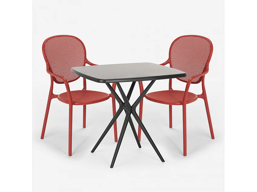 Juego mesa cuadrada 70 x 70 cm negro 2 sillas interior exterior Lavett Dark - Rojo