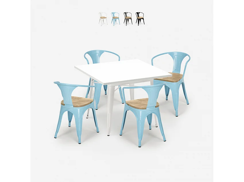 conjunto 4 sillas mesa cocina blanco 80 x 80 cm century white top light - Azul