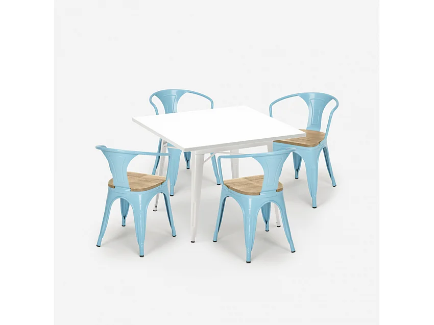 conjunto 4 sillas mesa cocina blanco 80 x 80 cm century white top light - Azul