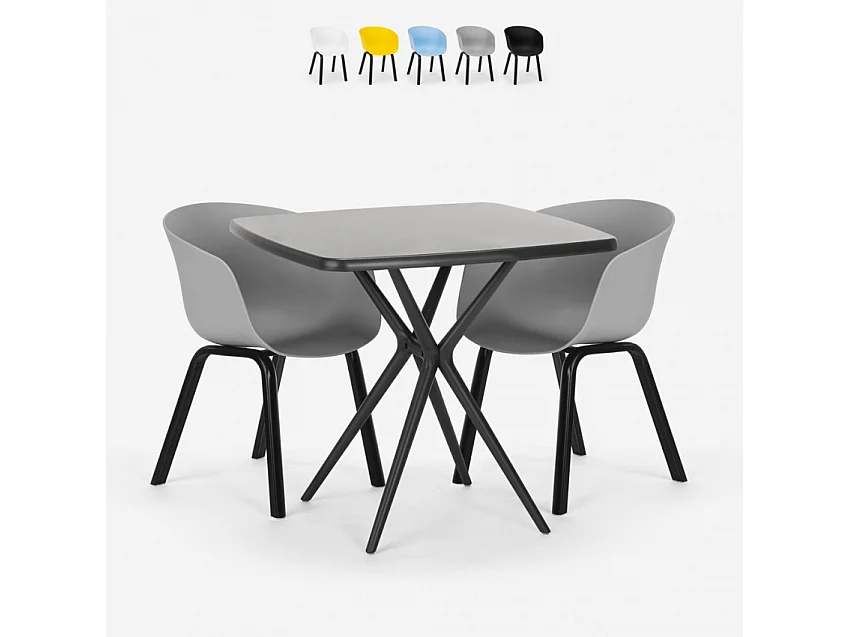 Juego 2 sillas diseño mesa negra cuadrada 70 x 70 cm moderno Navan Black - Gris
