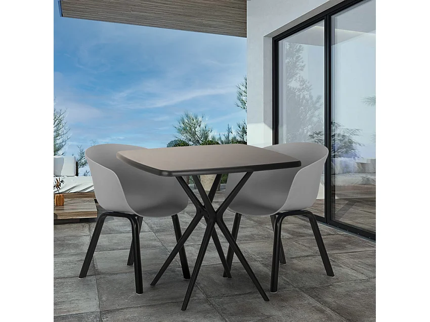 Juego 2 sillas diseño mesa negra cuadrada 70 x 70 cm moderno Navan Black - Gris