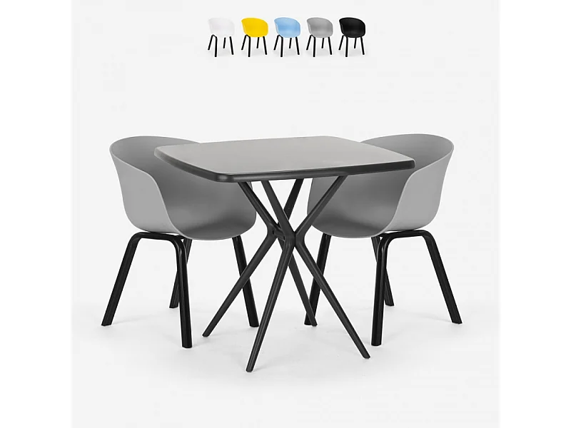 Juego 2 sillas diseño mesa negra cuadrada 70 x 70 cm moderno Navan Black - Gris