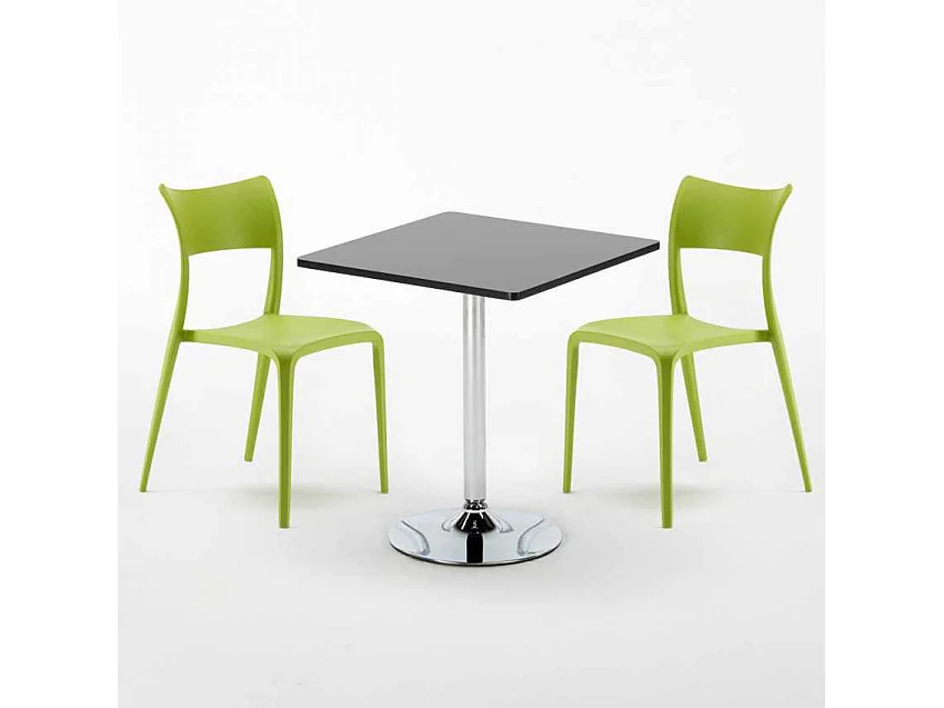 Mesa Cuadrada Negra Con 2 Sillas De Colores Interior Bar Parisienne Mojito - Verde