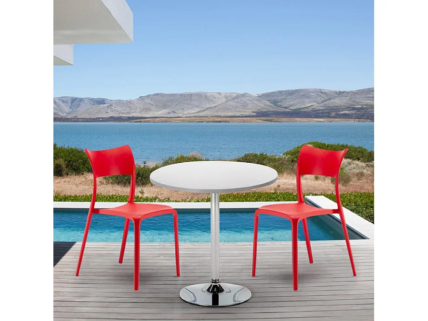Tavolino Rotondo Bianco 70x70cm Con 2 Sedie Interno Parisienne Long Island - Bianco