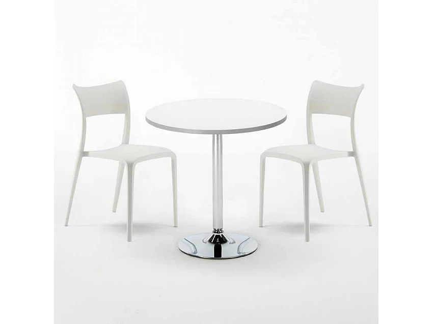 Tavolino Rotondo Bianco 70x70cm Con 2 Sedie Interno Parisienne Long Island - Bianco