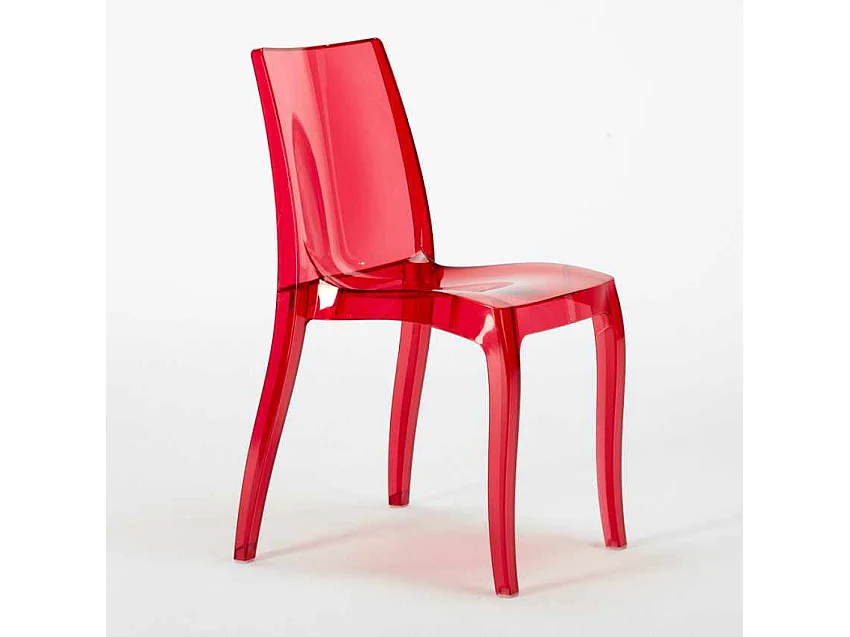 Table Ronde Noire 70x70cm Avec 2 Chaises Colorées Et Transparentes Set Intérieur Bar Café Cristal Light Gold - Rouge transparent