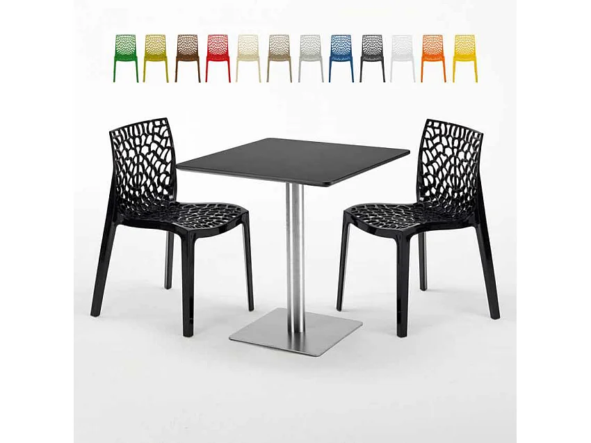 Mesa Cuadrada Negra 70x70 cm y 2 Sillas De Colores Gruvyer Rum Raisin