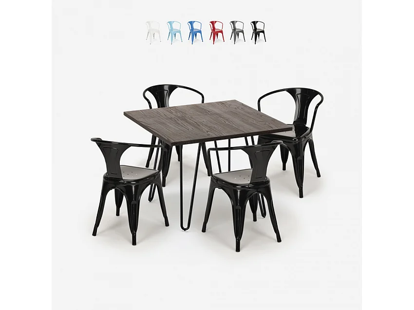 juego 4 sillas estilo mesa 80 x 80 cm diseño industrial bar cocina reims dark - Negro