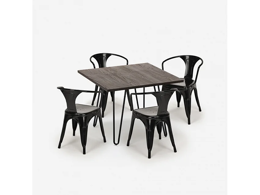 juego 4 sillas estilo mesa 80 x 80 cm diseño industrial bar cocina reims dark - Negro
