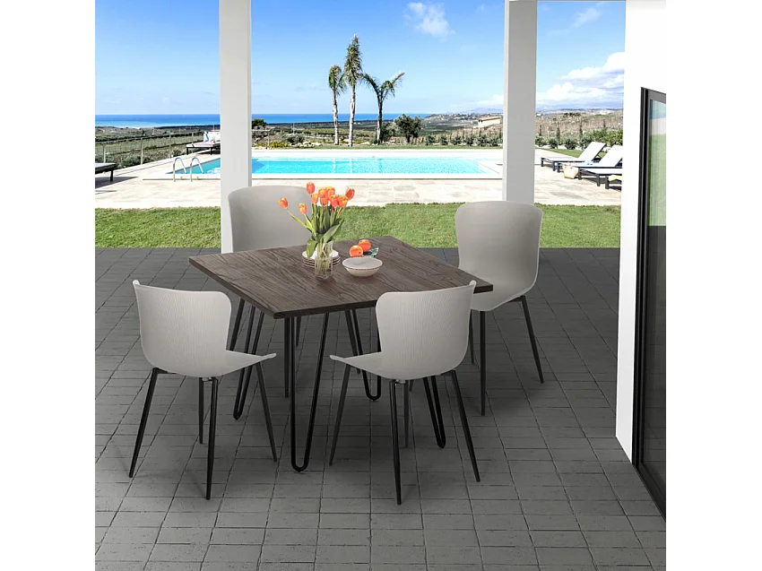 Conjunto mesa 80 x 80 cm cuadrada 4 sillas estilo industrial metal Claw Dark - Blanco