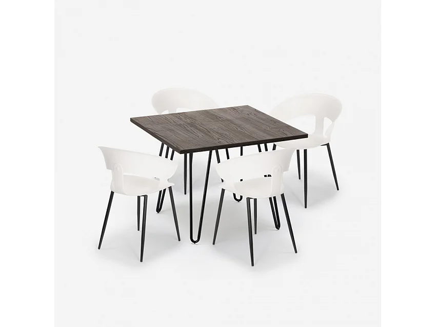Juego 4 sillas diseño moderno mesa 80 x 80 cm industrial restaurante cocina Maeve Dark - Blanco