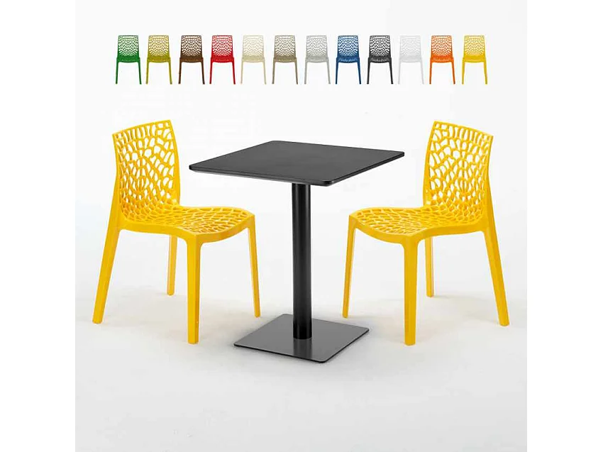 Mesa Cuadrada Negra 60x60 cm con 2 Sillas De Colores Gruvyer Licorice