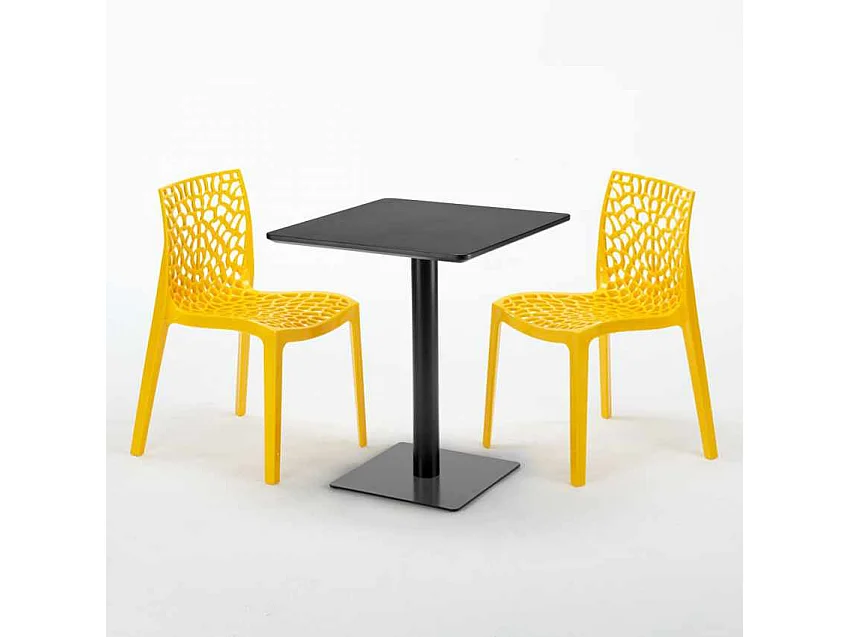 Mesa Cuadrada Negra 60x60 cm con 2 Sillas De Colores Gruvyer Licorice