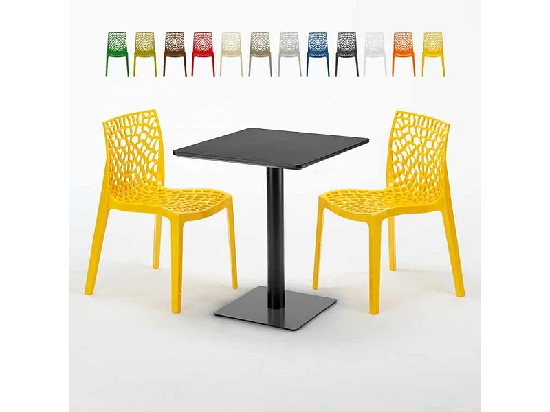 Mesa Cuadrada Negra 60x60 cm con 2 Sillas De Colores Gruvyer Licorice