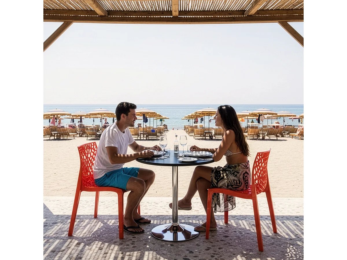Table Ronde Noire 70x70cm Avec 2 Chaises Colorées Grand Soleil Set Intérieur Bar Café Gruvyer Cosmopolitan - Orange