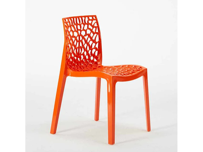 Table Ronde Noire 70x70cm Avec 2 Chaises Colorées Grand Soleil Set Intérieur Bar Café Gruvyer Cosmopolitan - Orange