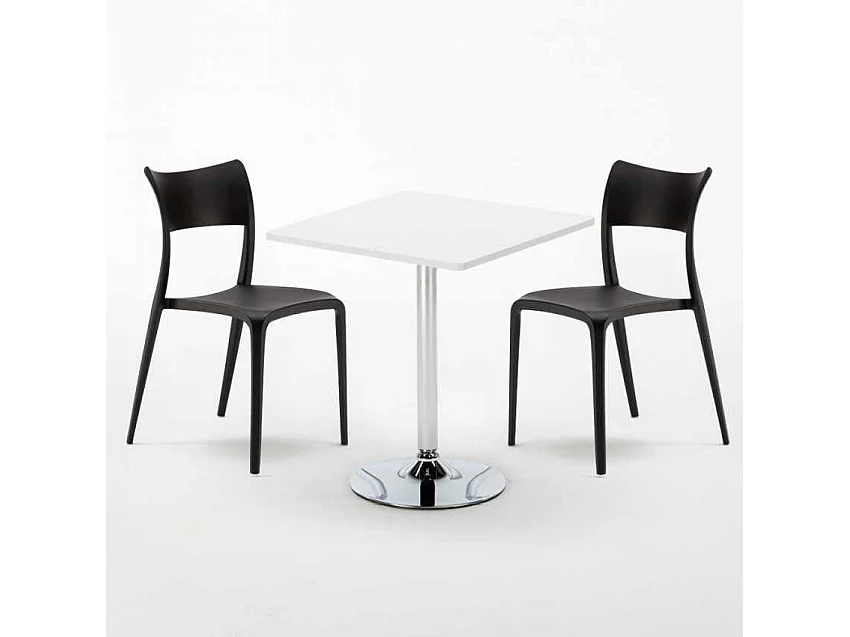 Table Carrée Blanche 70x70 2 Chaises Colorées Bar Café Parisienne Cocktail - Noir