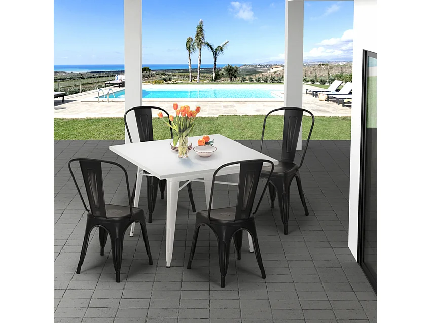 juego 4 sillas industrial estilo mesa metal 80 x 80 cm blanco state white - Gold