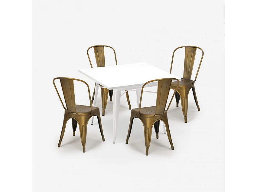 juego 4 sillas industrial estilo mesa metal 80 x 80 cm blanco state white - Gold