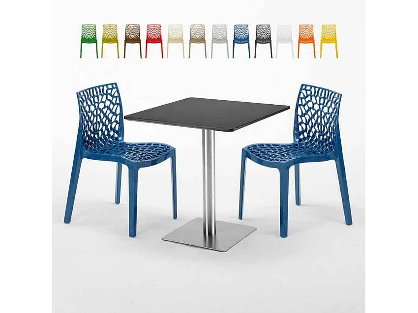 Mesa Cuadrada Negra 70x70 cm y 2 Sillas De Colores Gruvyer Rum Raisin