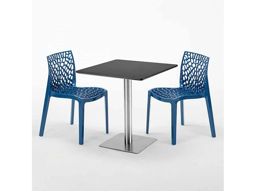 Mesa Cuadrada Negra 70x70 cm y 2 Sillas De Colores Gruvyer Rum Raisin