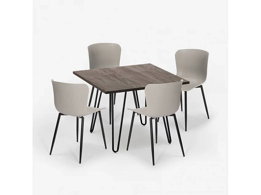Conjunto mesa 80 x 80 cm cuadrada 4 sillas estilo industrial metal Claw Dark - Gris