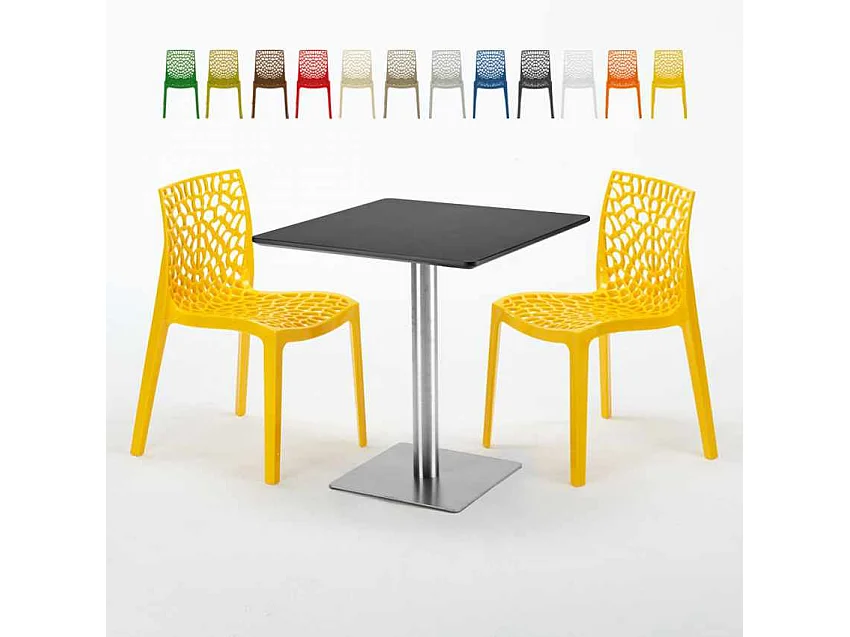 Mesa Cuadrada Negra 70x70 cm y 2 Sillas De Colores Gruvyer Rum Raisin