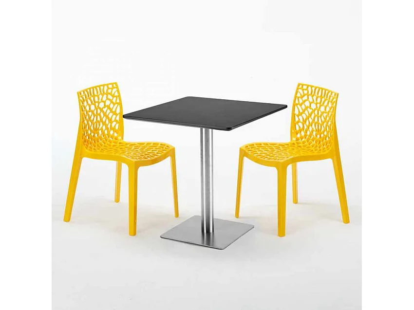 Mesa Cuadrada Negra 70x70 cm y 2 Sillas De Colores Gruvyer Rum Raisin