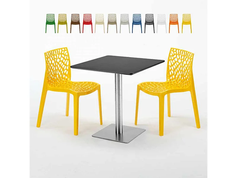 Mesa Cuadrada Negra 70x70 cm y 2 Sillas De Colores Gruvyer Rum Raisin