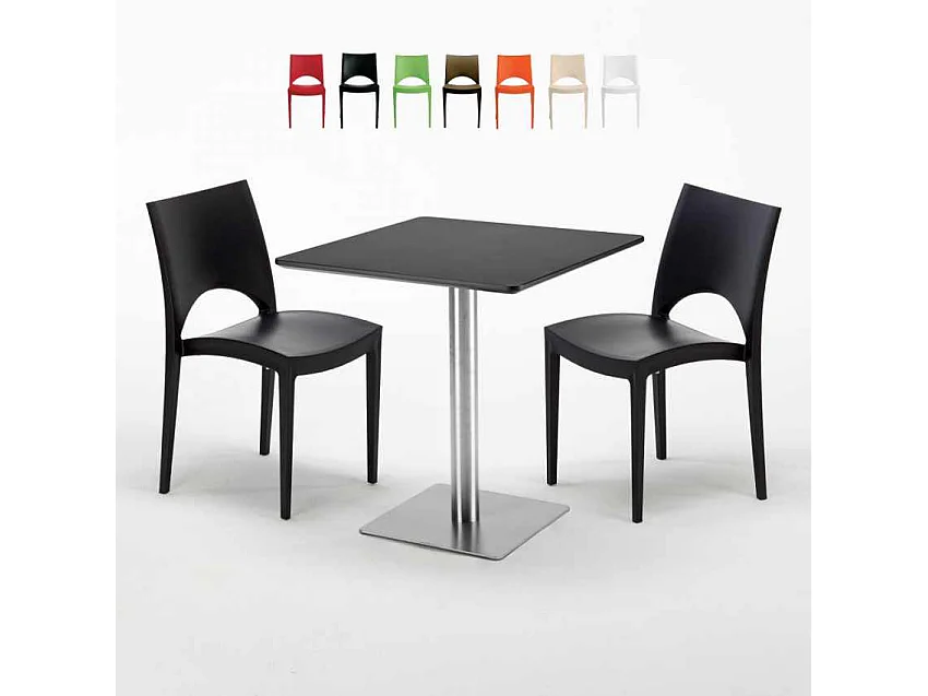 Mesa Cuadrada Negra 70x70 cm y 2 Sillas De Colores Paris Rum Raisin