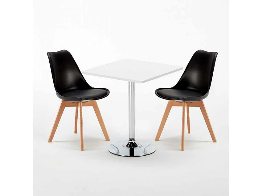 Mesa Cuadrada Blanca Con 2 Sillas De Colores Interior Bar Nordica Cocktail - Negro