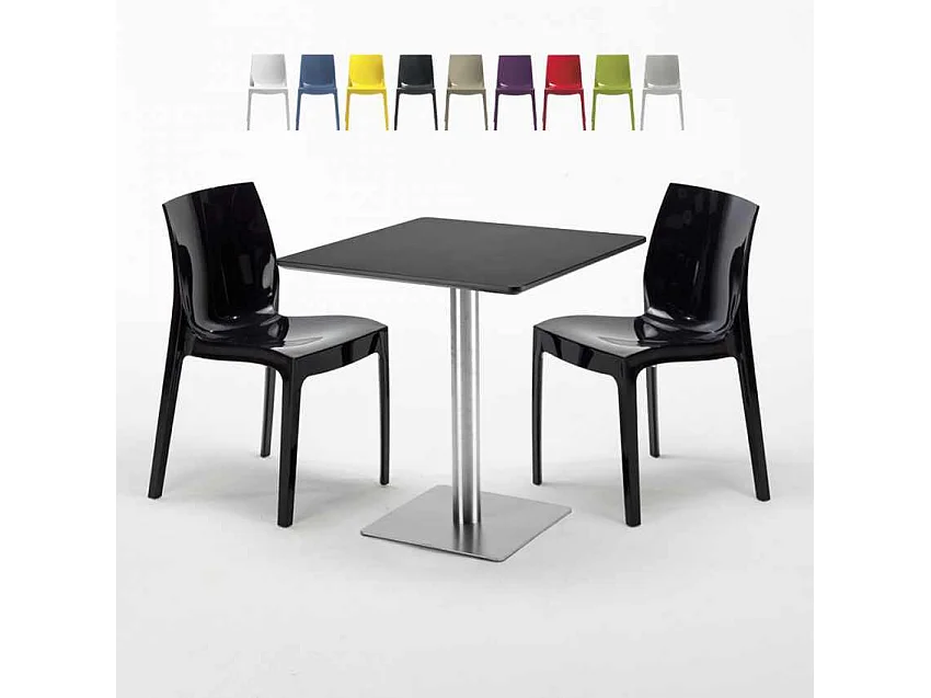 Mesa Cuadrada Negra 70x70 cm y 2 Sillas De Colores Ice RUM RAISIN