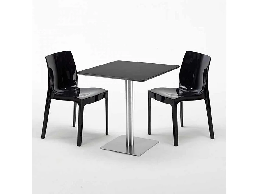 Mesa Cuadrada Negra 70x70 cm y 2 Sillas De Colores Ice RUM RAISIN