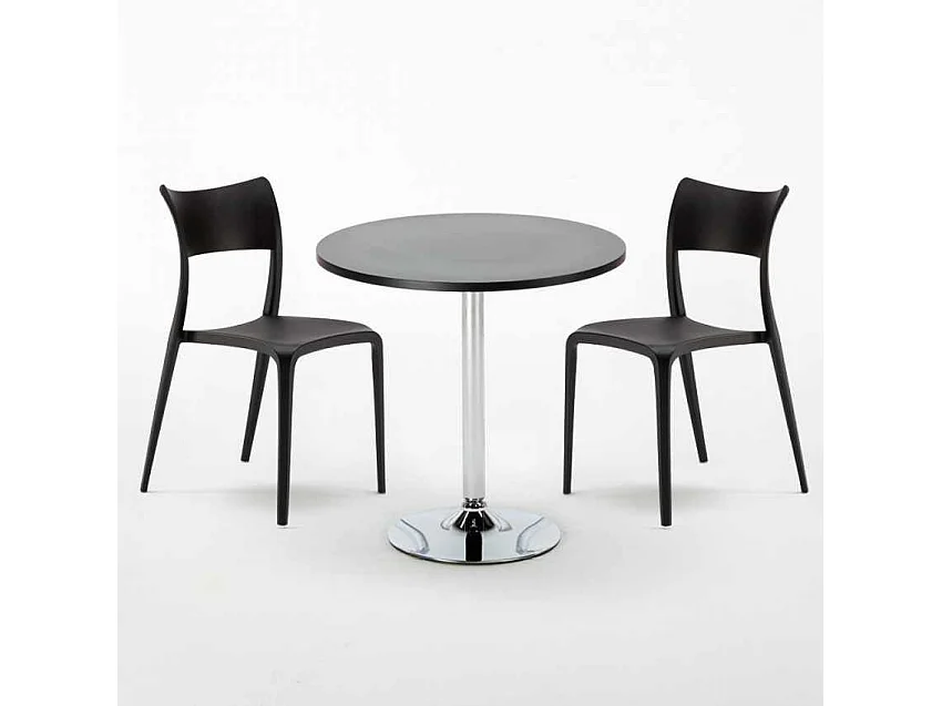 Table ronde noire 70x70cm 2 Chaises Colorées bar café Parisienne Cosmopolitan - Noir