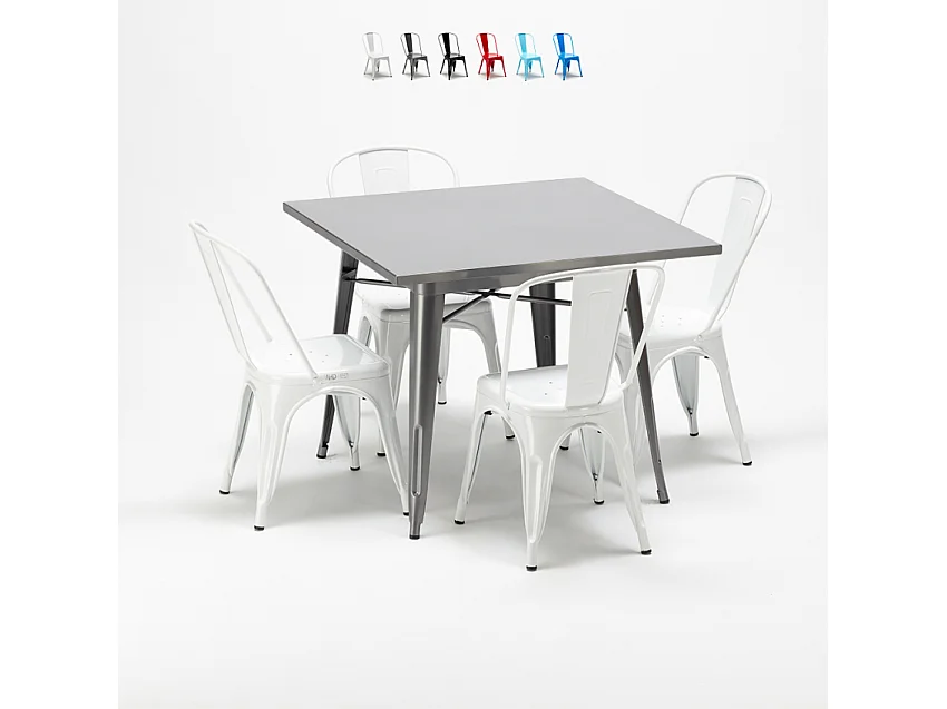 conjunto de mesa cuadrada y sillas industriales de metal estilo flushing - Blanco