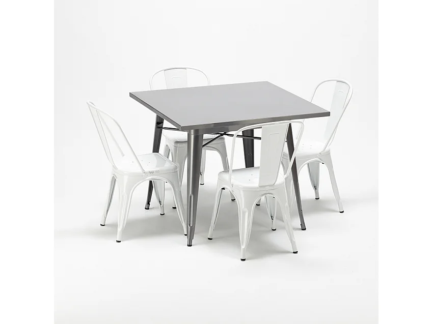 conjunto de mesa cuadrada y sillas industriales de metal estilo flushing - Blanco