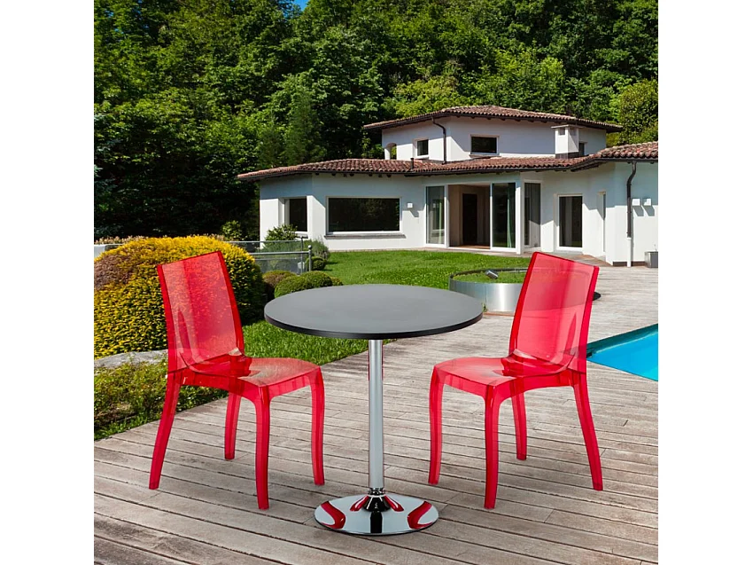 Table Ronde Noire 70x70cm Avec 2 Chaises Colorées Et Transparentes Set Intérieur Bar Café Cristal Light Gold - Transparent