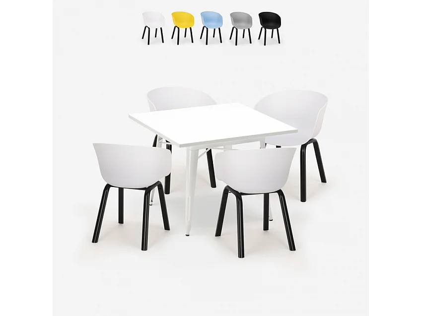 Juego 4 sillas polipropileno metal mesa 80 x 80 cm cuadrada Krust Light - Blanco