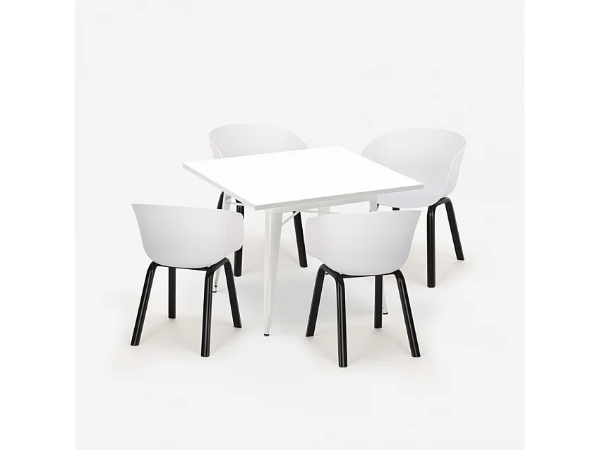 Juego 4 sillas polipropileno metal mesa 80 x 80 cm cuadrada Krust Light - Blanco