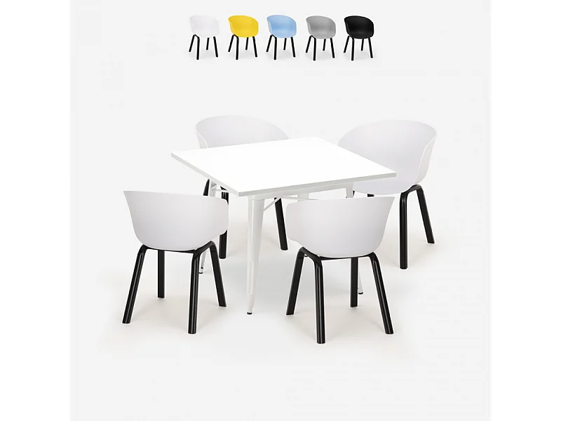 Juego 4 sillas polipropileno metal mesa 80 x 80 cm cuadrada Krust Light - Blanco
