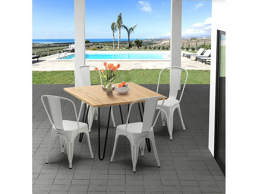 juego de mesa de madera con sillas de metal tribeca estilo industrial - Blanco